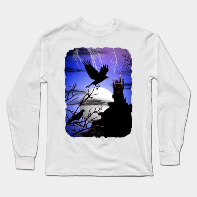 Raven's Haunted Castle Long Sleeve T-Shirt by BluedarkArt